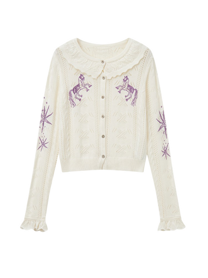 "Romantic Paradox" Retro Ruffle Collar Picked Hole Cardigan【s0000014283】