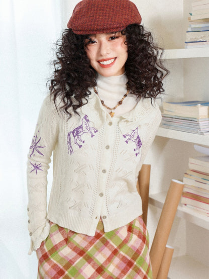 "Romantic Paradox" Retro Ruffle Collar Picked Hole Cardigan【s0000014283】