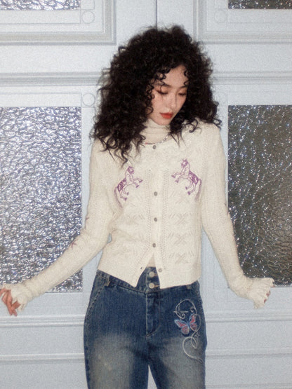 "Romantic Paradox" Retro Ruffle Collar Picked Hole Cardigan【s0000014283】