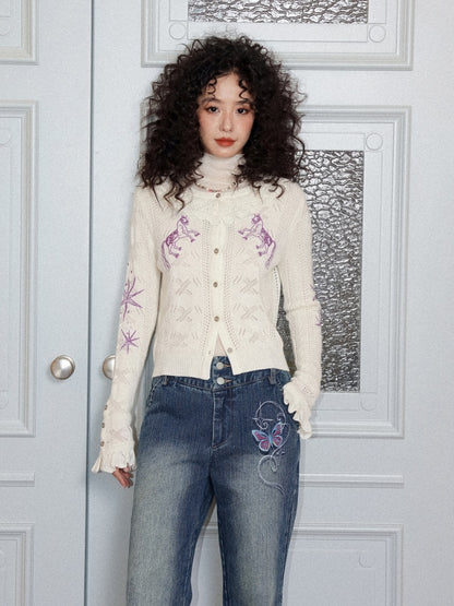 "Romantic Paradox" Retro Ruffle Collar Picked Hole Cardigan【s0000014283】