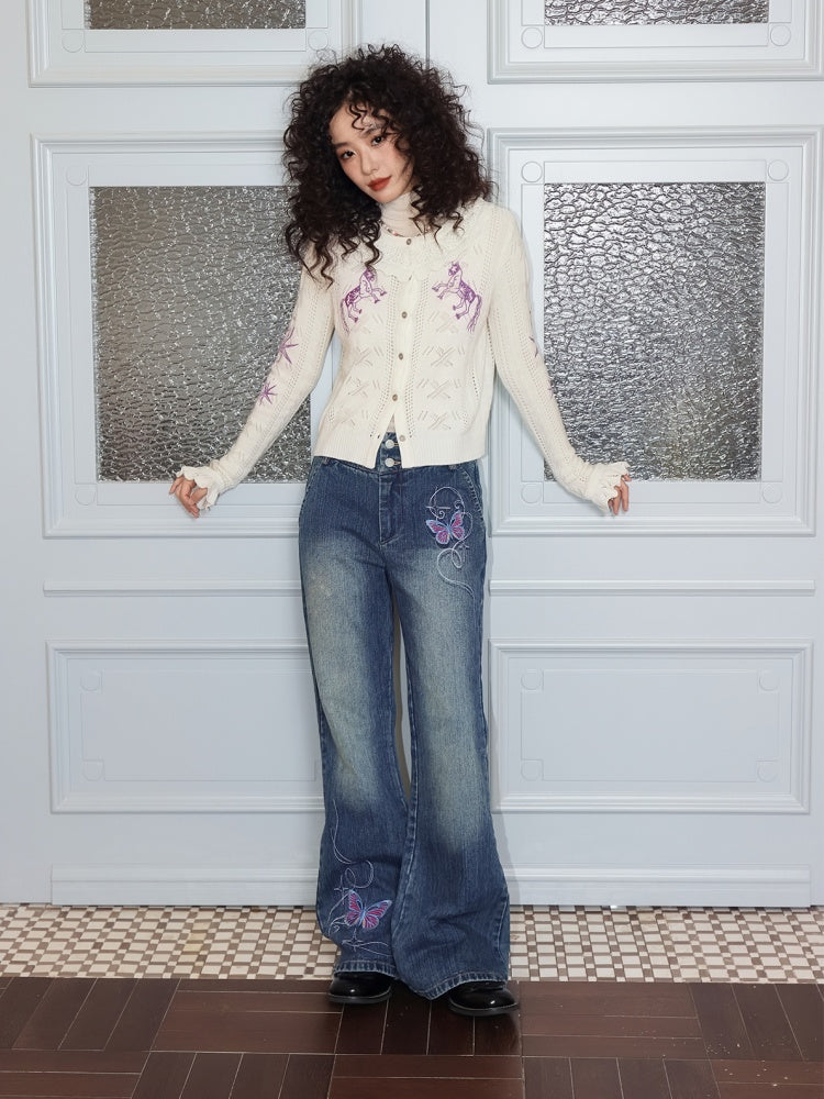 "Romantic Paradox" Retro Ruffle Collar Picked Hole Cardigan【s0000014283】