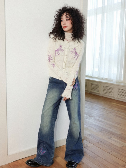 "Romantic Paradox" Retro Ruffle Collar Picked Hole Cardigan【s0000014283】