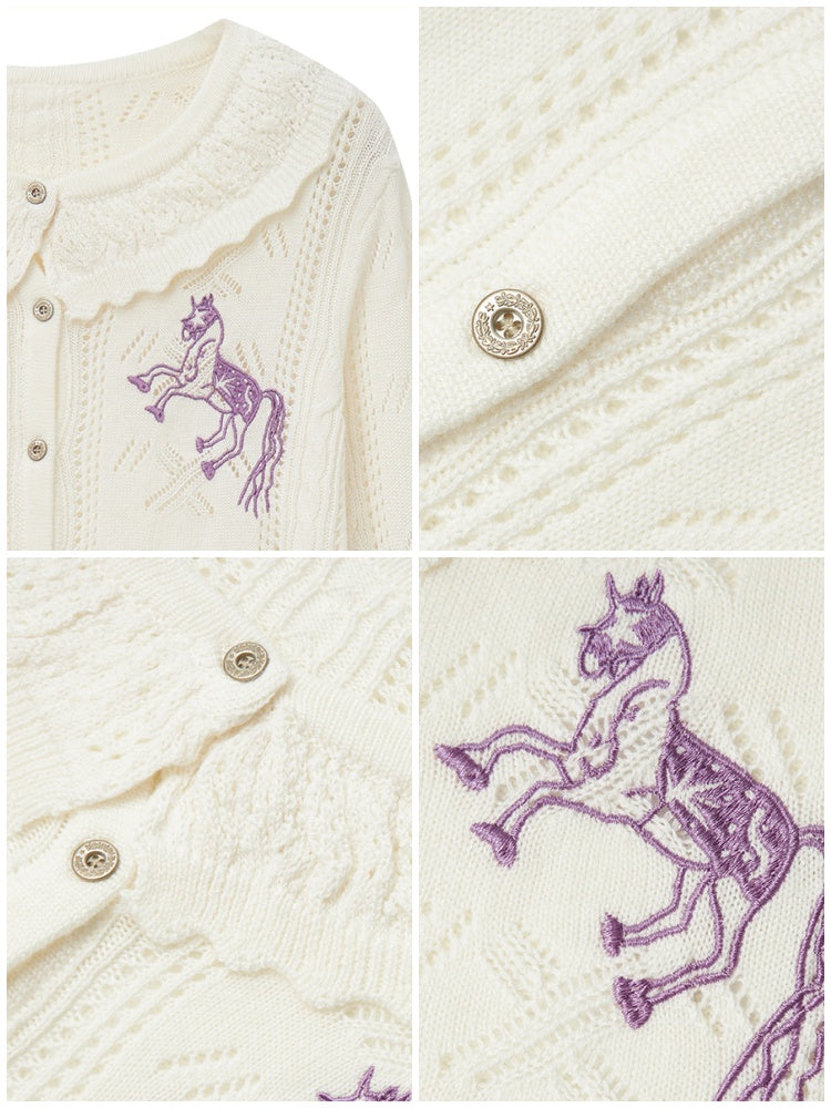 "Romantic Paradox" Retro Ruffle Collar Picked Hole Cardigan【s0000014283】