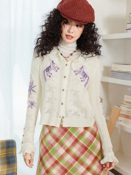 "Romantic Paradox" Retro Ruffle Collar Picked Hole Cardigan【s0000014283】