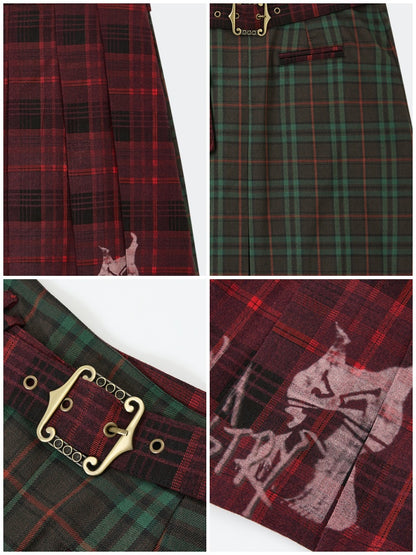 "Dualism" Retro Casual Two-Sided Pleated Plaid Skirt【s0000014284】