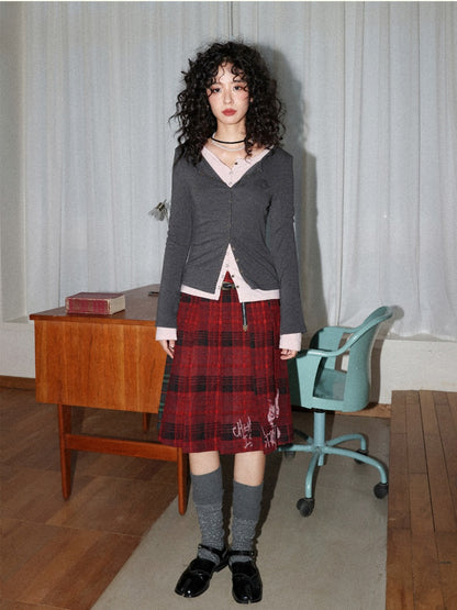 "Dualism" Retro Casual Two-Sided Pleated Plaid Skirt【s0000014284】