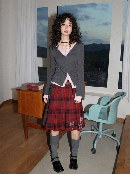 "Dualism" Retro Casual Two-Sided Pleated Plaid Skirt【s0000014284】