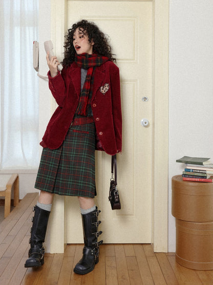 "Dualism" Retro Casual Two-Sided Pleated Plaid Skirt【s0000014284】