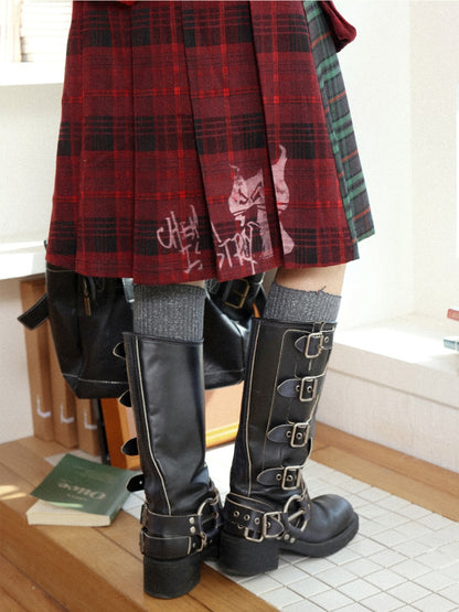 "Dualism" Retro Casual Two-Sided Pleated Plaid Skirt【s0000014284】