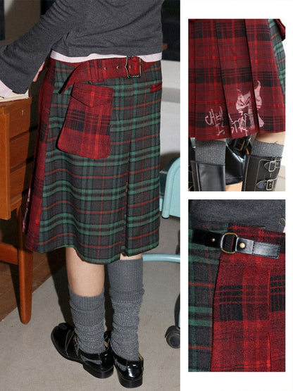 "Dualism" Retro Casual Two-Sided Pleated Plaid Skirt【s0000014284】