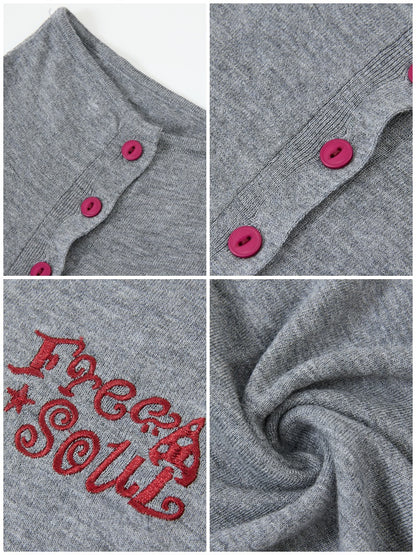 "Echo Of Freedom" Micro High Neck Slim Embroidery Knitted Cardigan【s0000014286】