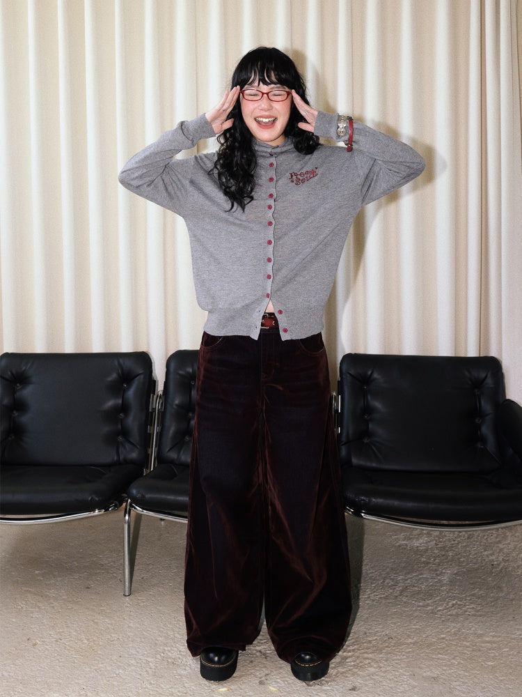 "Echo Of Freedom" Micro High Neck Slim Embroidery Knitted Cardigan【s0000014286】