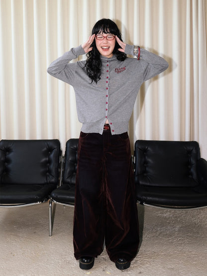 "Echo Of Freedom" Micro High Neck Slim Embroidery Knitted Cardigan【s0000014286】