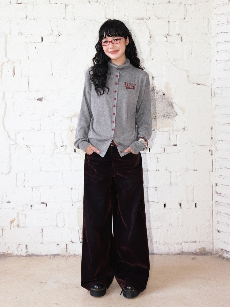 "Echo Of Freedom" Micro High Neck Slim Embroidery Knitted Cardigan【s0000014286】