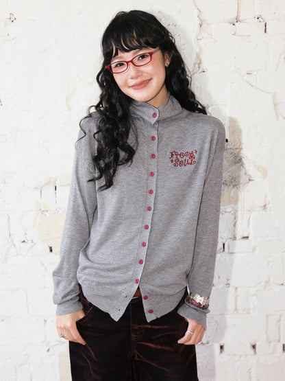 "Echo Of Freedom" Micro High Neck Slim Embroidery Knitted Cardigan【s0000014286】