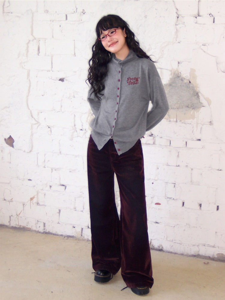 "Echo Of Freedom" Micro High Neck Slim Embroidery Knitted Cardigan【s0000014286】