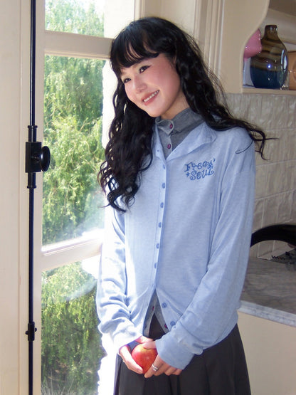 "Echo Of Freedom" Micro High Neck Slim Embroidery Knitted Cardigan【s0000014286】