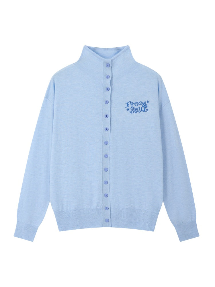 "Echo Of Freedom" Micro High Neck Slim Embroidery Knitted Cardigan【s0000014286】