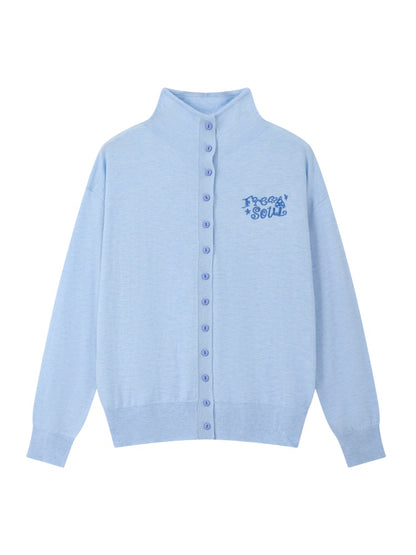"Echo Of Freedom" Micro High Neck Slim Embroidery Knitted Cardigan【s0000014286】