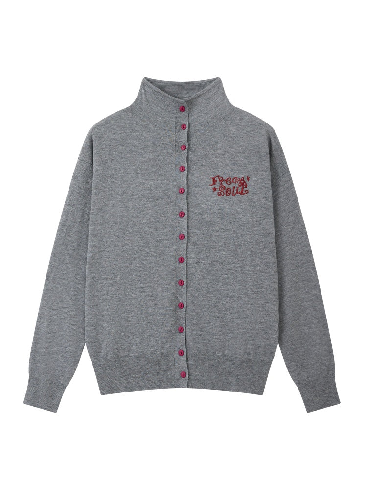 "Echo Of Freedom" Micro High Neck Slim Embroidery Knitted Cardigan【s0000014286】