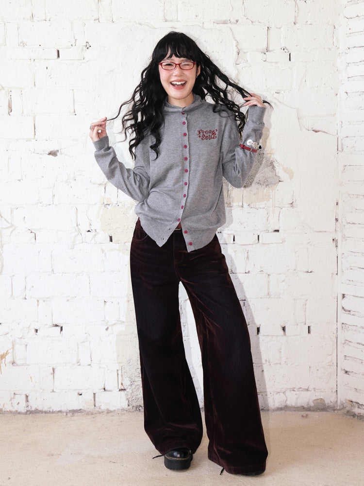 "Echo Of Freedom" Micro High Neck Slim Embroidery Knitted Cardigan【s0000014286】
