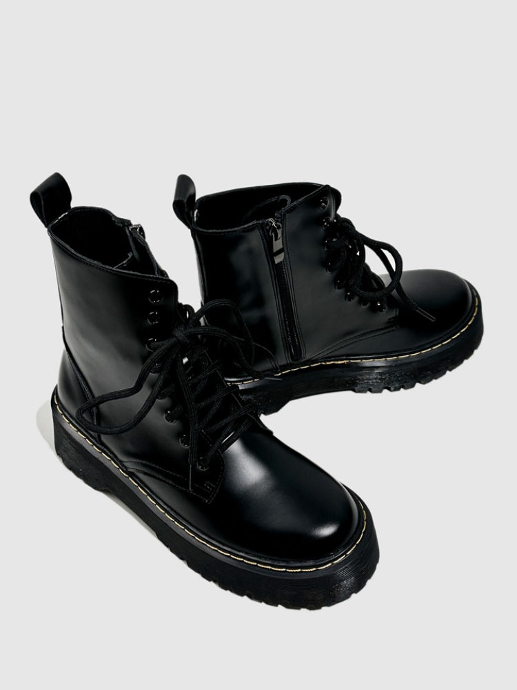 Retro Cow Tendon Sole Mid-Leg Boots Lace-up Classic Versatile Short Boots【s0000014302】