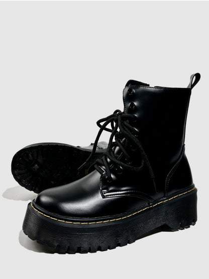 Retro Cow Tendon Sole Mid-Leg Boots Lace-up Classic Versatile Short Boots【s0000014302】
