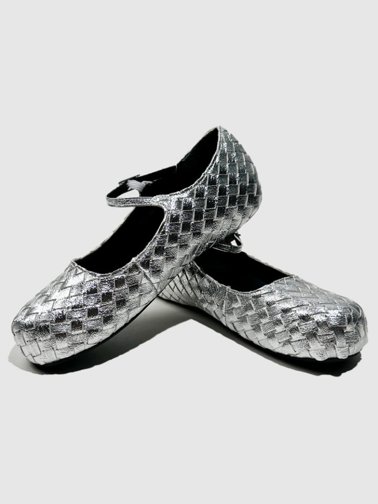 Gold Woven Ballerina Female French Low Heel Gentle Fairy Style Mary Jane Shoes【s0000014303】