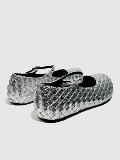 Gold Woven Ballerina Female French Low Heel Gentle Fairy Style Mary Jane Shoes【s0000014303】