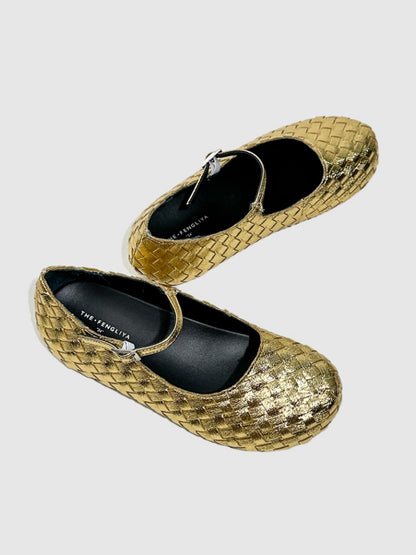 Gold Woven Ballerina Female French Low Heel Gentle Fairy Style Mary Jane Shoes【s0000014303】