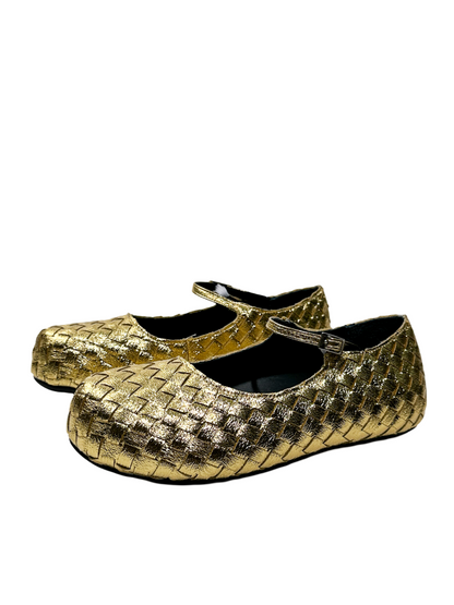 Gold Woven Ballerina Female French Low Heel Gentle Fairy Style Mary Jane Shoes【s0000014303】
