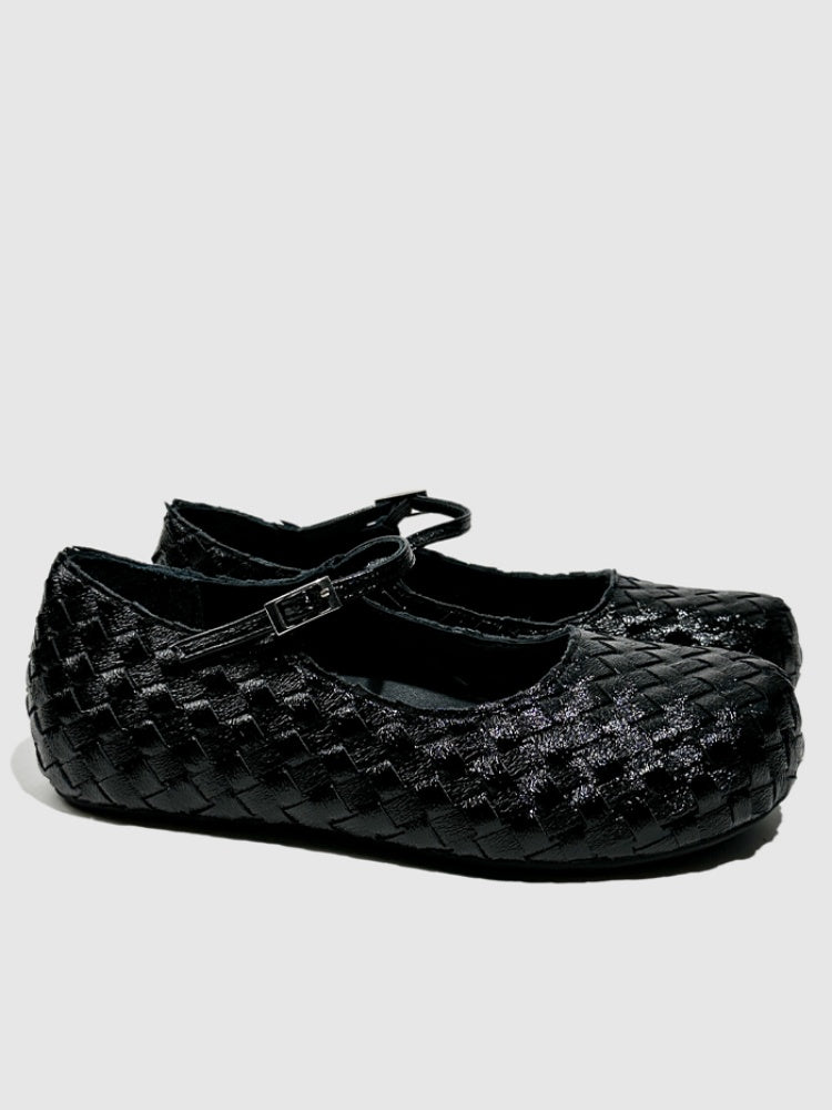 Gold Woven Ballerina Female French Low Heel Gentle Fairy Style Mary Jane Shoes【s0000014303】