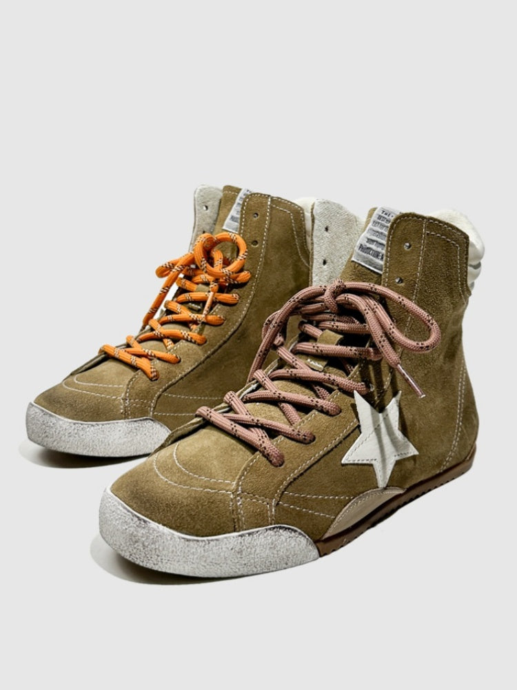 Flat Casual High-Tops Pentagram Dirty Shoes Fashion Moral Training Lace-Up Booties【s0000014304】