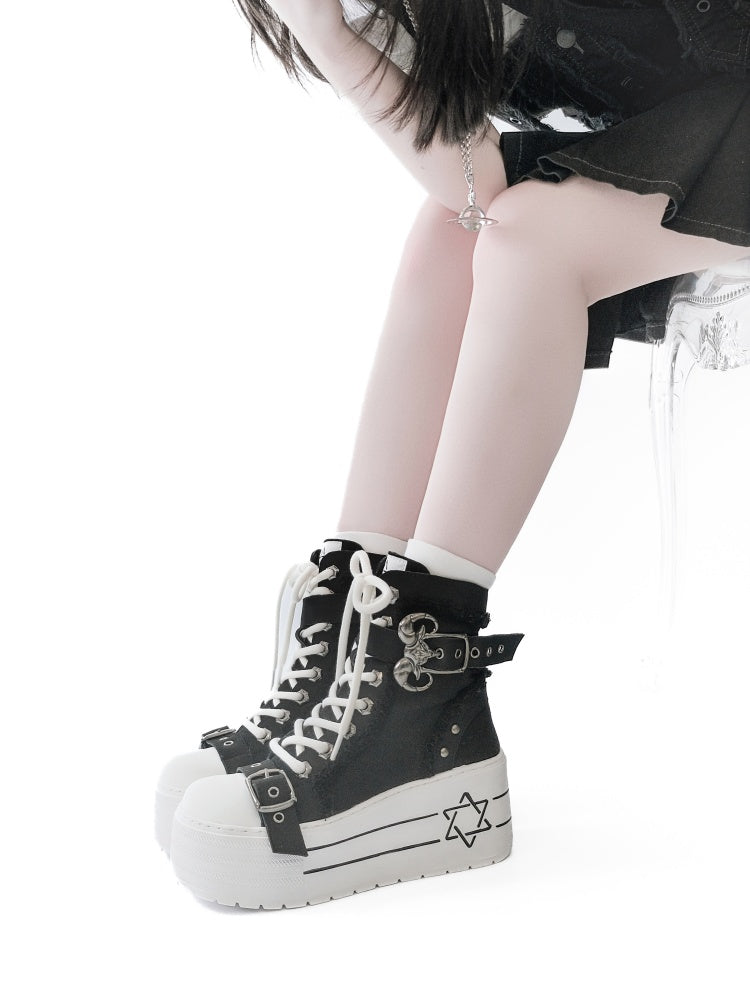 Satanic Contract Booties Subculture Girls' Platform Canvas Booties【s0000014307】
