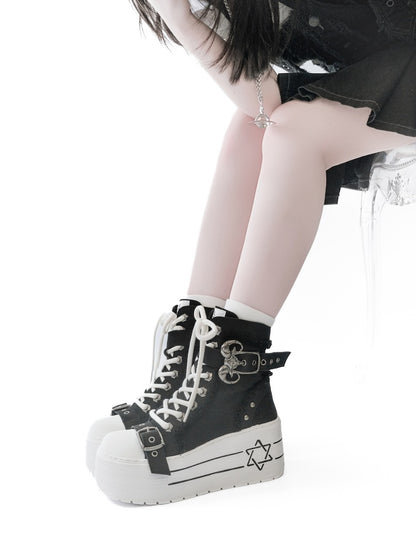 Satanic Contract Booties Subculture Girls' Platform Canvas Booties【s0000014307】