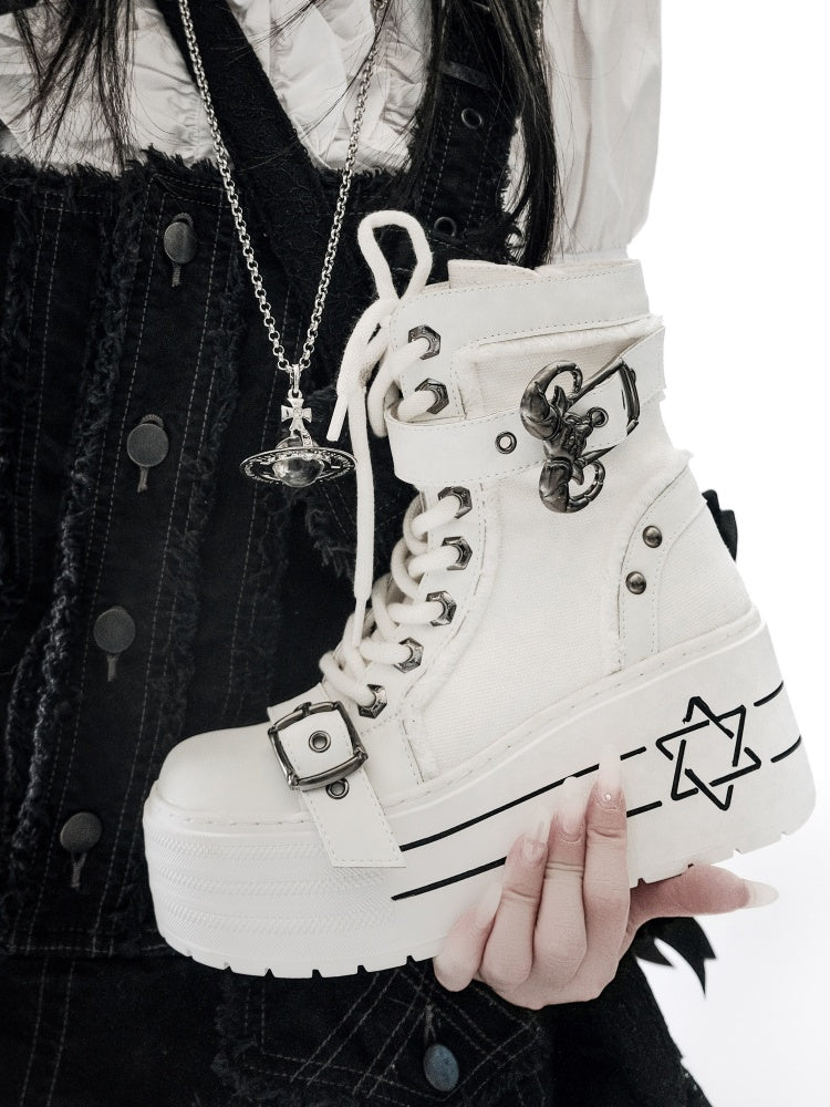 Satanic Contract Booties Subculture Girls' Platform Canvas Booties【s0000014307】