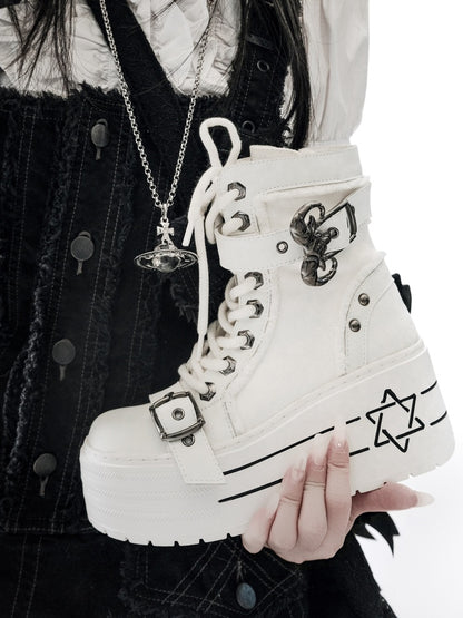 Satanic Contract Booties Subculture Girls' Platform Canvas Booties【s0000014307】