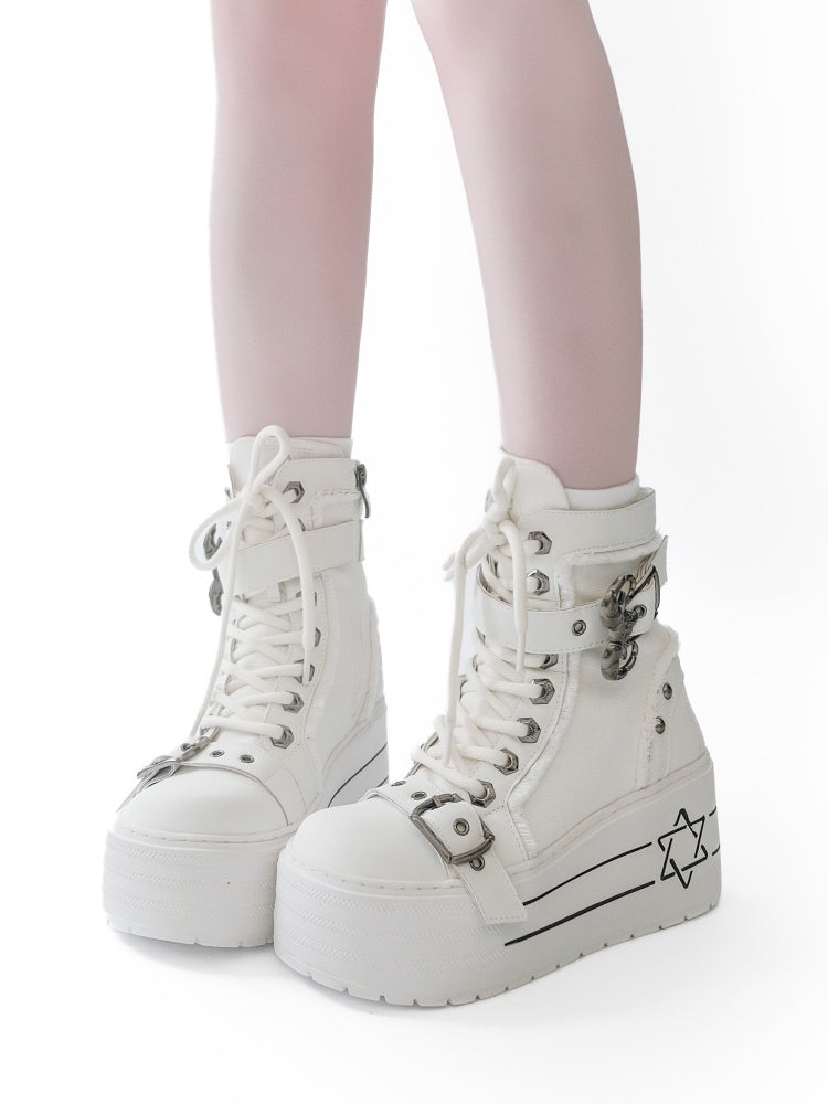 Satanic Contract Booties Subculture Girls' Platform Canvas Booties【s0000014307】