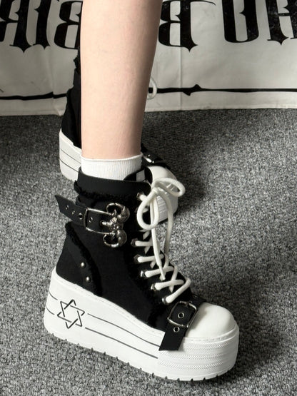 Satanic Contract Booties Subculture Girls' Platform Canvas Booties【s0000014307】