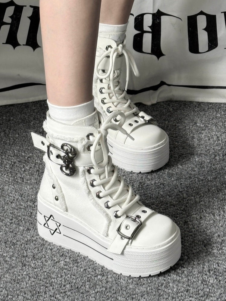 Satanic Contract Booties Subculture Girls' Platform Canvas Booties【s0000014307】