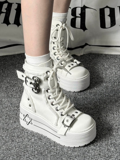Satanic Contract Booties Subculture Girls' Platform Canvas Booties【s0000014307】