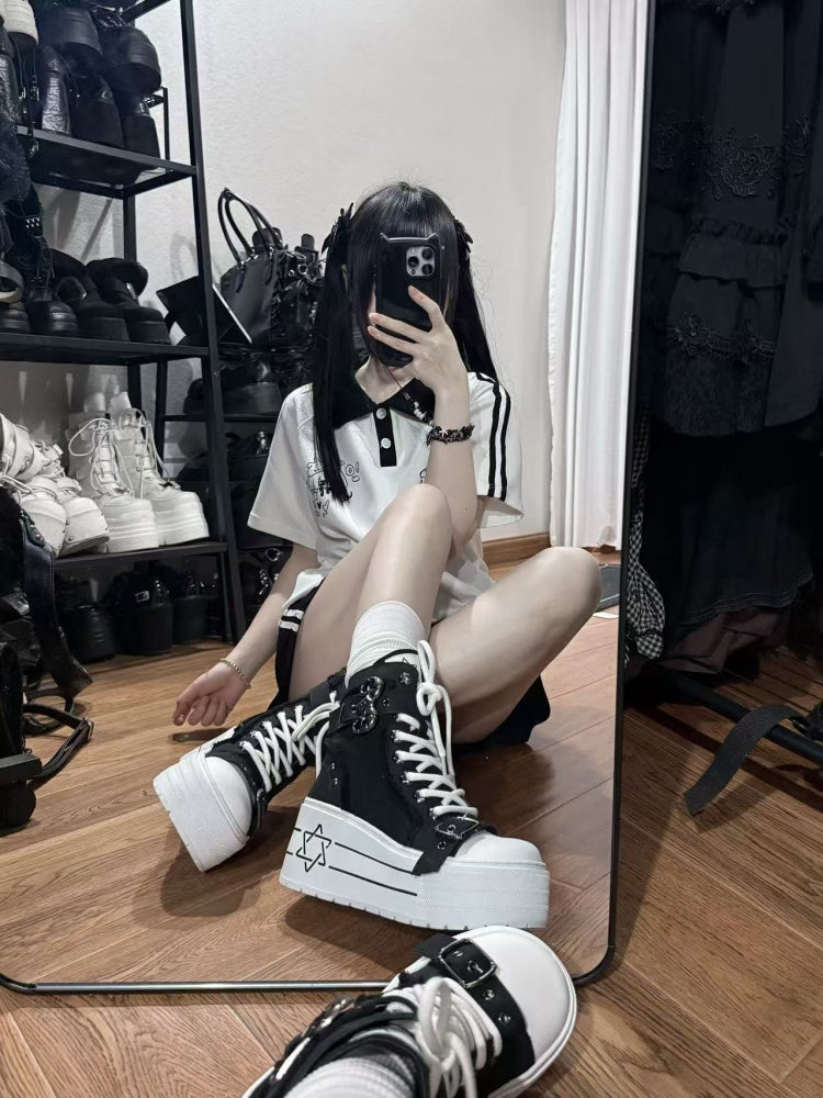 Satanic Contract Booties Subculture Girls' Platform Canvas Booties【s0000014307】