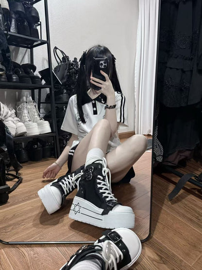 Satanic Contract Booties Subculture Girls' Platform Canvas Booties【s0000014307】