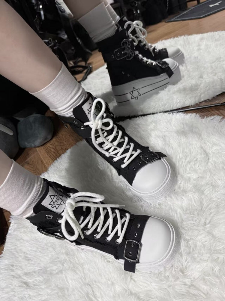 Satanic Contract Booties Subculture Girls' Platform Canvas Booties【s0000014307】