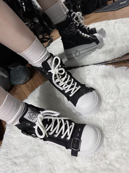 Satanic Contract Booties Subculture Girls' Platform Canvas Booties【s0000014307】