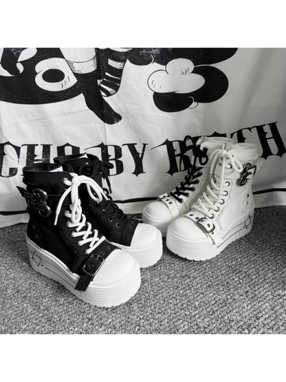 Satanic Contract Booties Subculture Girls' Platform Canvas Booties【s0000014307】