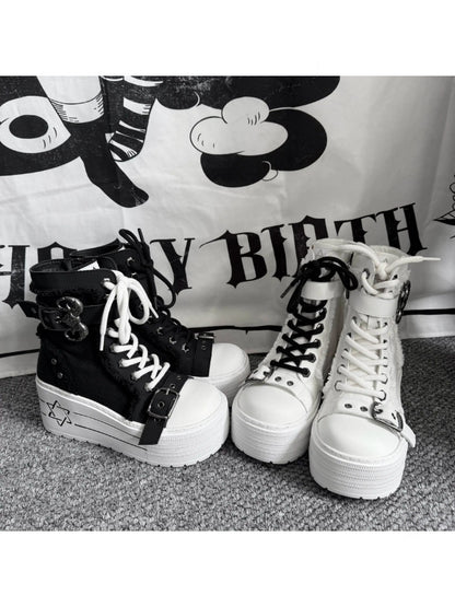 Satanic Contract Booties Subculture Girls' Platform Canvas Booties【s0000014307】