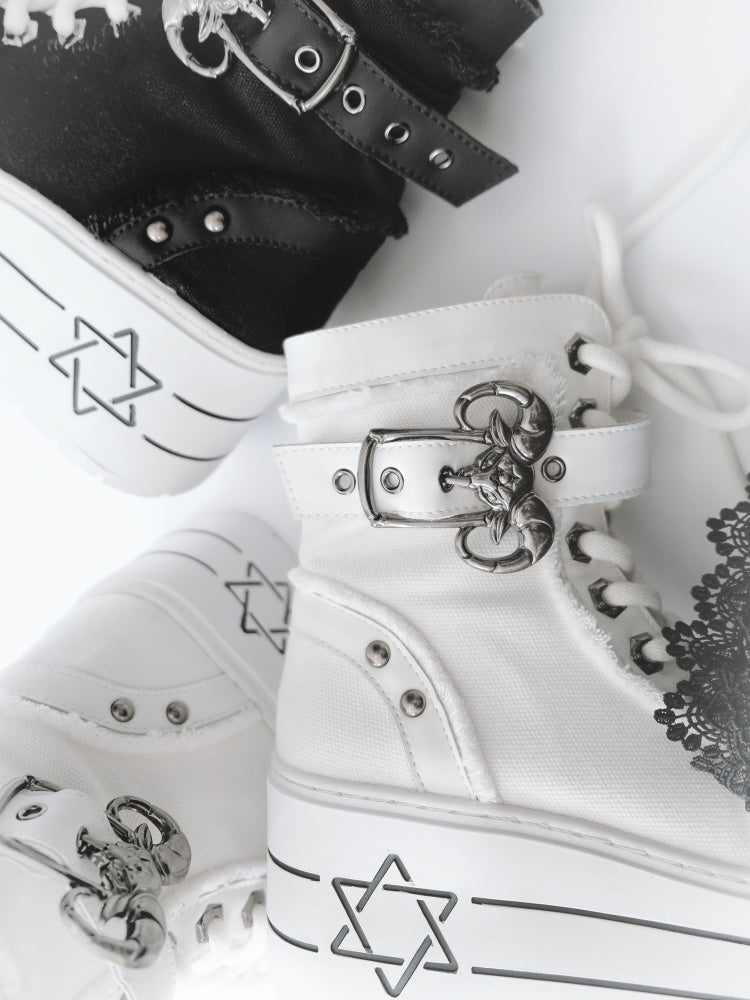 Satanic Contract Booties Subculture Girls' Platform Canvas Booties【s0000014307】