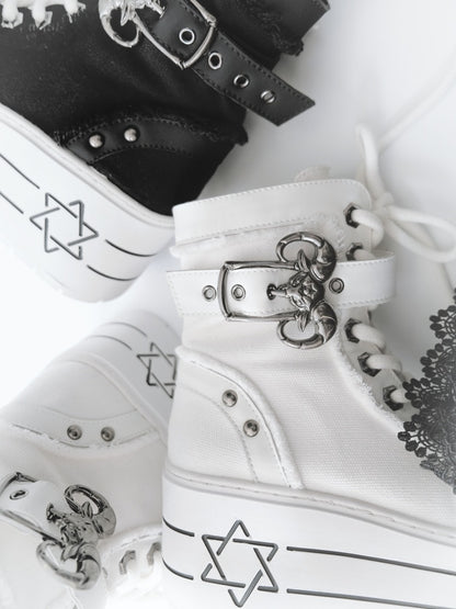 Satanic Contract Booties Subculture Girls' Platform Canvas Booties【s0000014307】