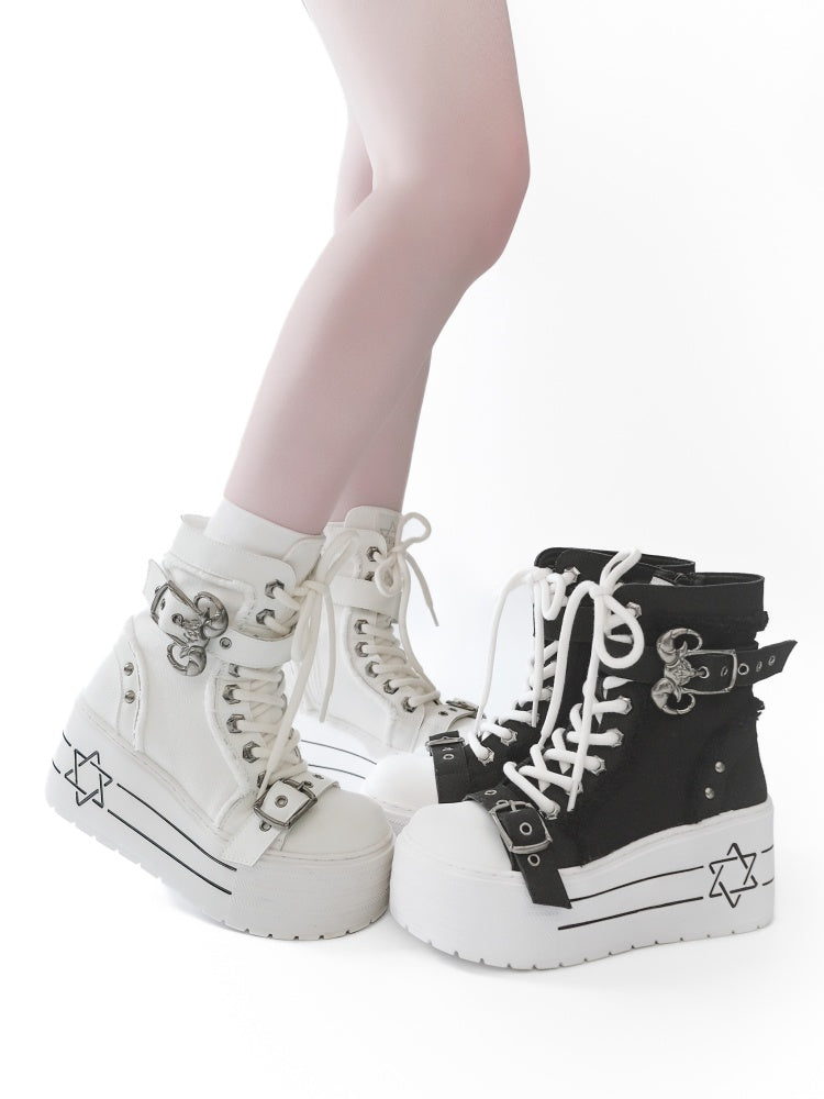Satanic Contract Booties Subculture Girls' Platform Canvas Booties【s0000014307】